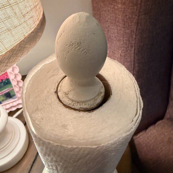 Antique White Wooden Paper Towel Holder Rustic Farmhouse Cottagecore Decor - Picture 3 of 8